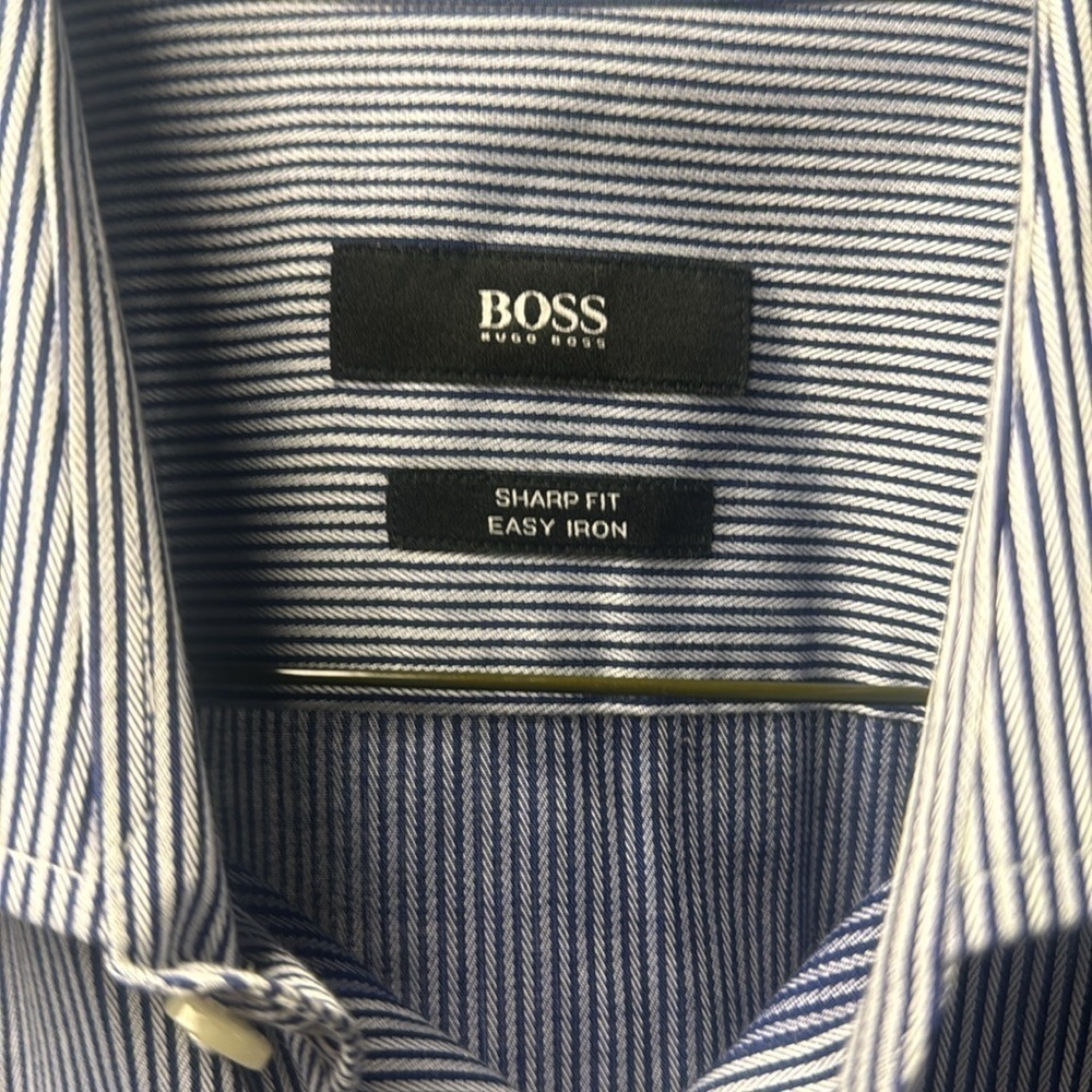 Men’s dress shirt BOSS sharp fit 16.5 34/35 dark blue/light blue stripe - Picture 4 of 4